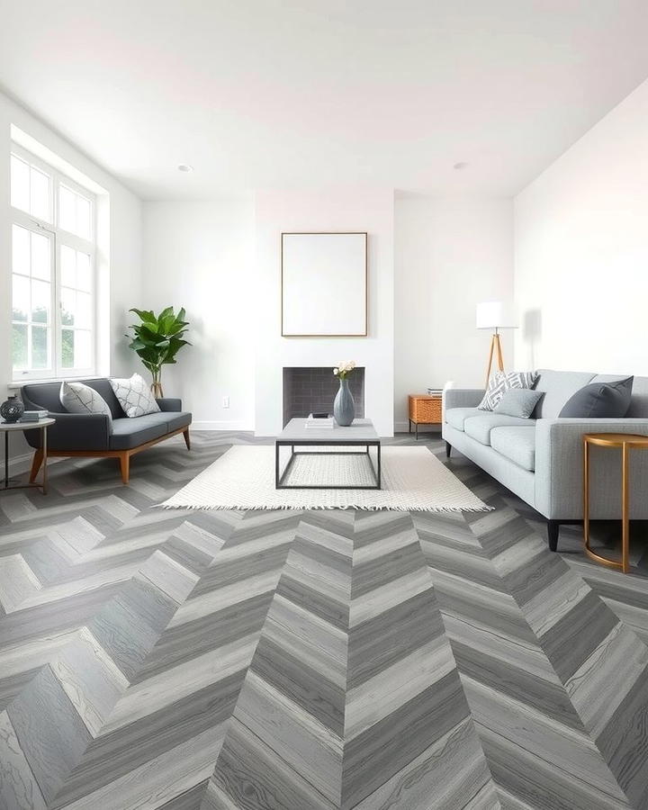 Monochromatic Herringbone - 25 Painted Floor Ideas