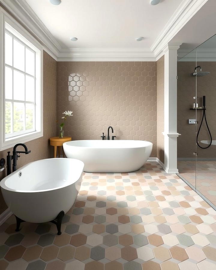 Monochromatic Penny Tile Floors - 25 Penny Tile Bathroom Floor Ideas