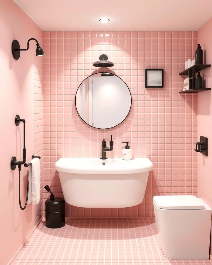 Monochromatic Pink and Black Bathroom - 25 Pink and Black Bathroom Ideas