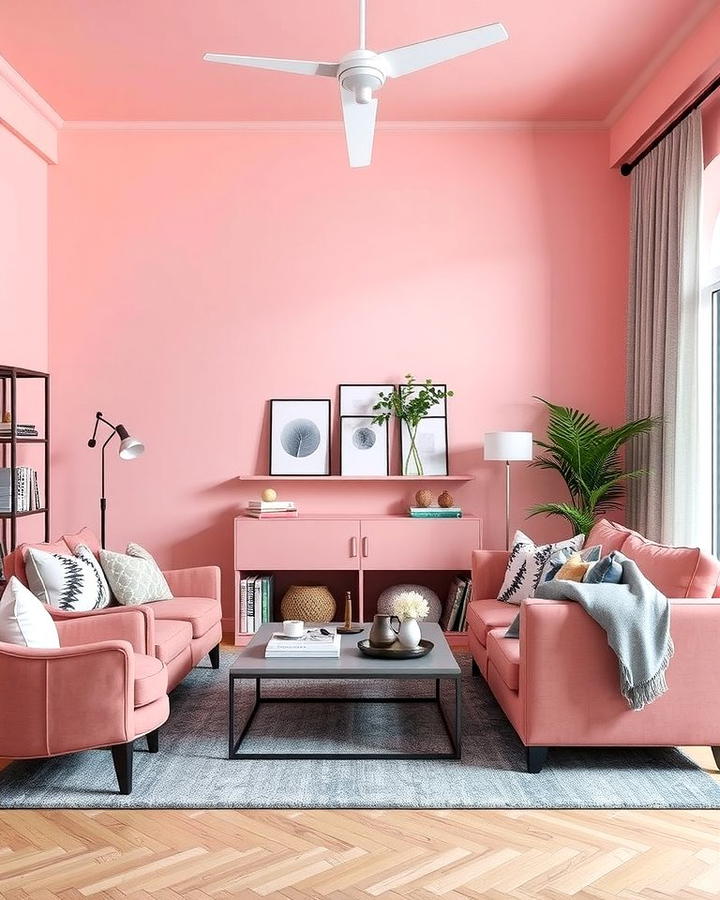 Monochromatic Pink with Grey Accents - 25 Pink and Grey Living Room Ideas