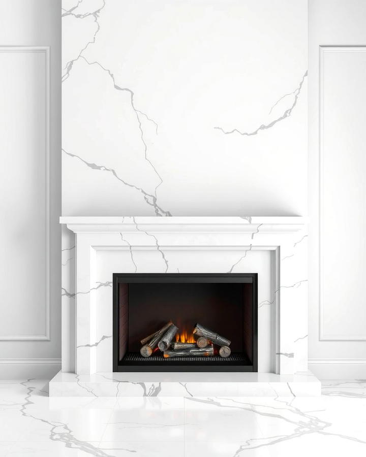 Monochromatic Quartz Surround - 25 Quartz Fireplace Surround Ideas