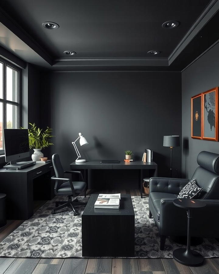 Monochromatic Theme - 30 dark home office design ideas