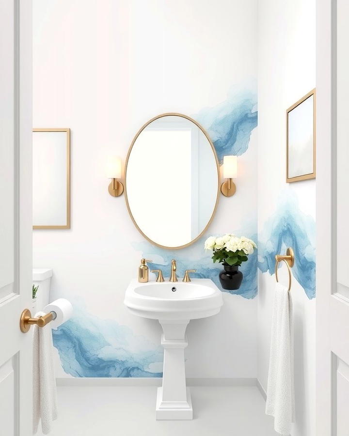 Monochromatic Watercolor - 25 Powder Room Wallpaper Ideas