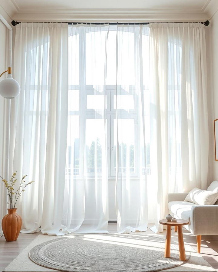 Monochromatic White Curtains - 25 White Living Room Ideas