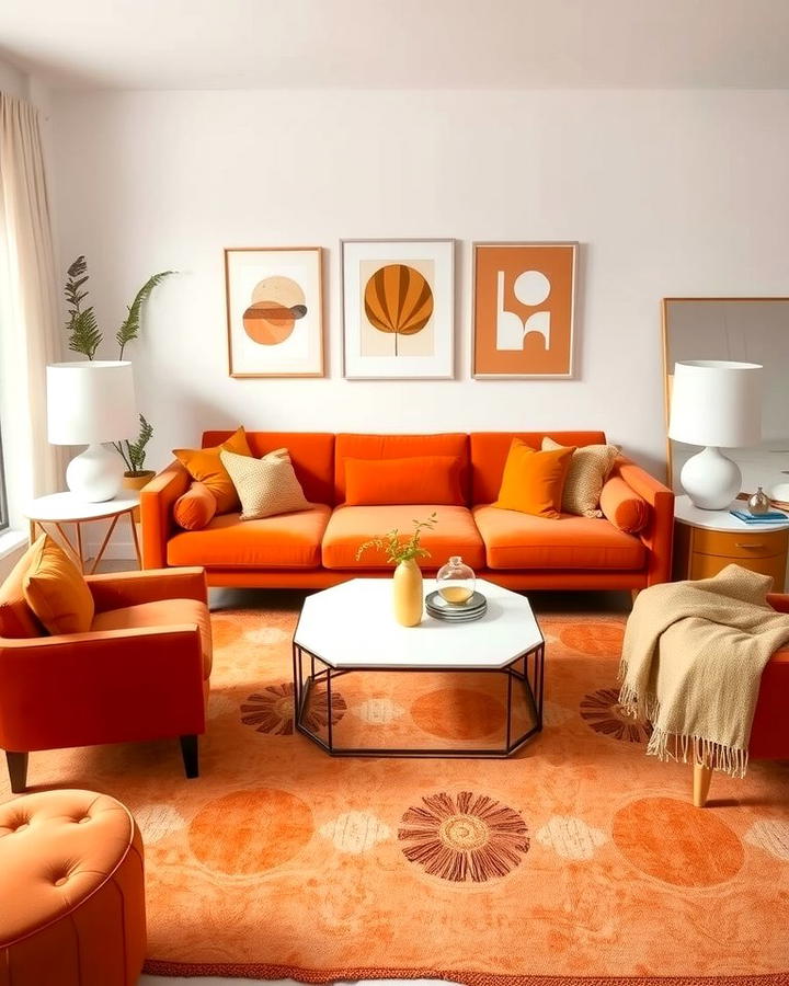 Monochrome Appeal with Orange Shades - 25 Orange Couch Living Room Ideas