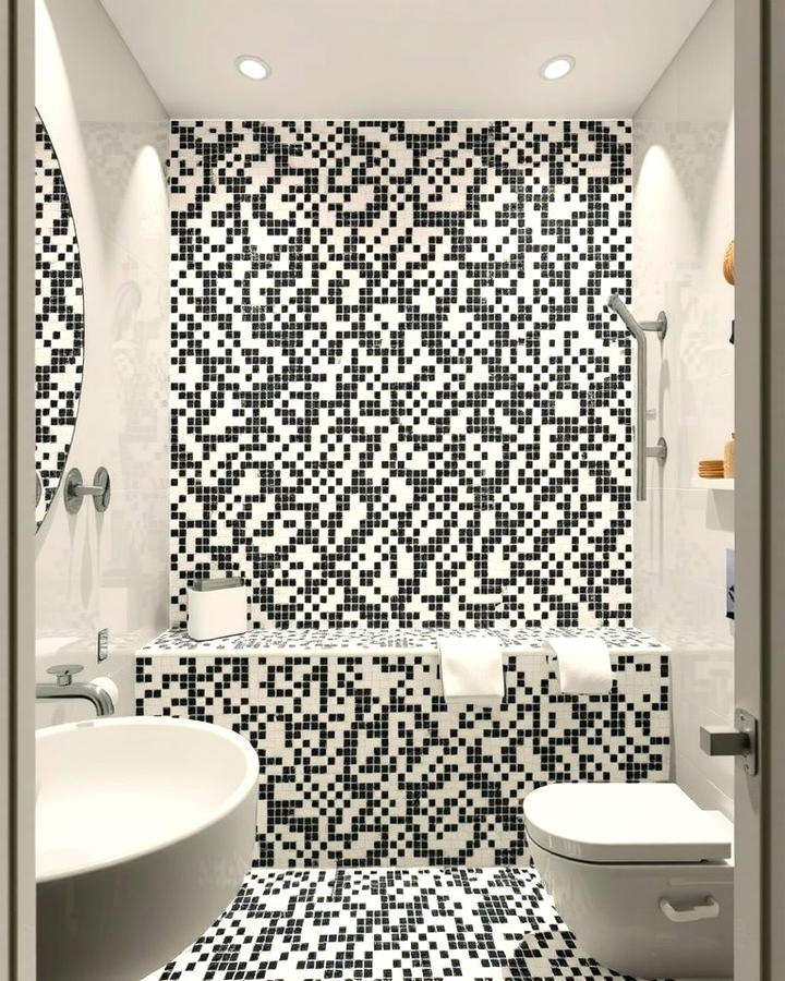 Monochrome Mosaic Accents - 30 Black and White Bathroom Tile Ideas