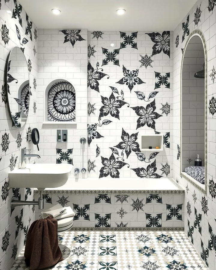 Monochrome Mosaic Tiles - 30 Black and White Bathroom Tile Ideas