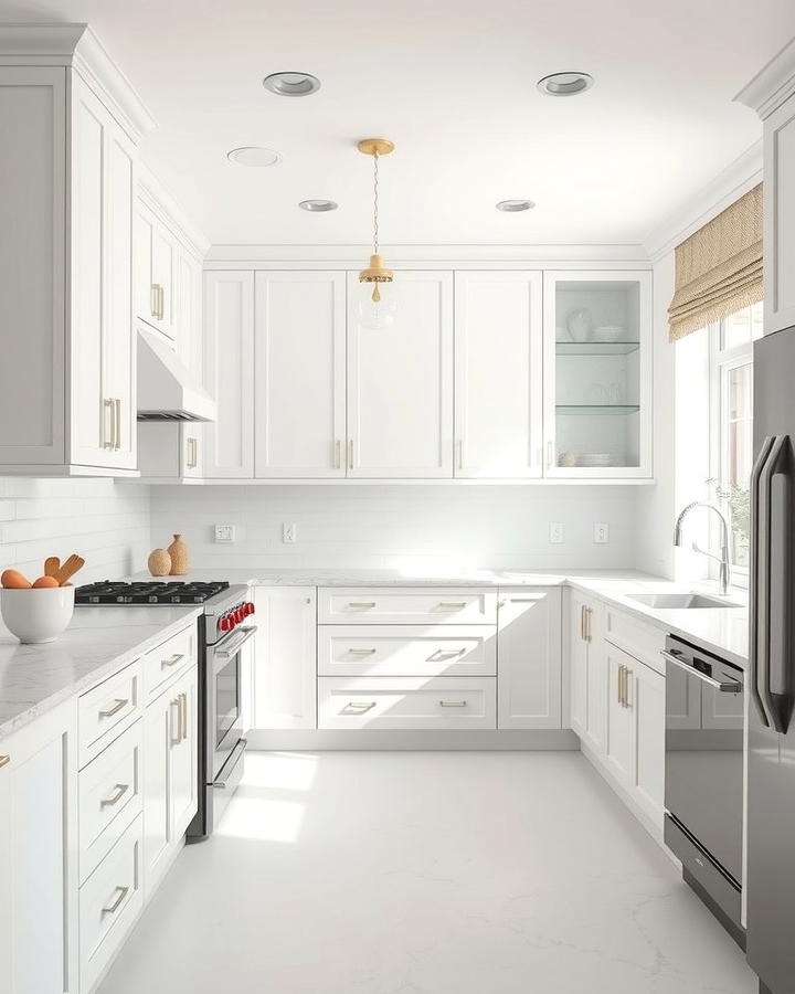 Monochrome Palette with Subtle Accents - 25 White Kitchen with Stainless Steel Appliances Ideas