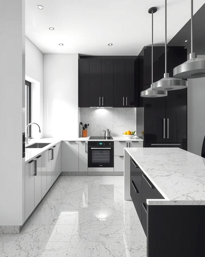 Monochrome Terrazzo for a Sleek Look - 25 Terrazzo Kitchen Floor Ideas