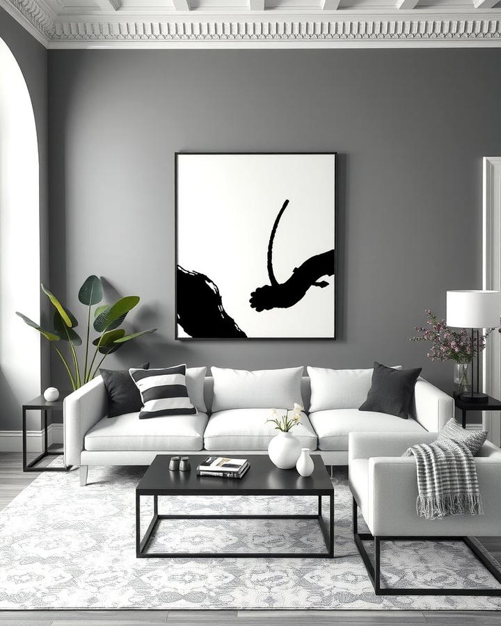 Monochrome with Bold Artwork - 25 Monochromatic Living Room Ideas