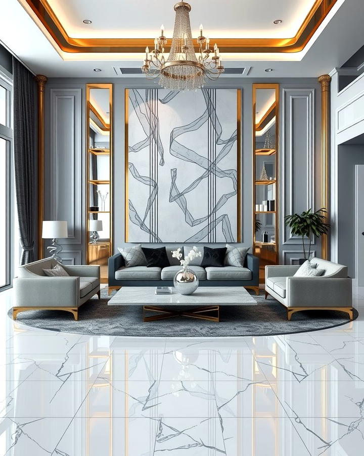 Monochrome with Metallic Accents - 25 Monochromatic Living Room Ideas