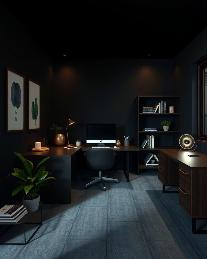 Moody Black Walls - 30 dark home office design ideas