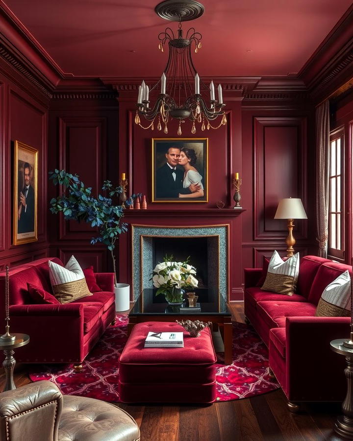 Moody Burgundy Living Room - 25 Monochromatic Color Schemes for Rooms