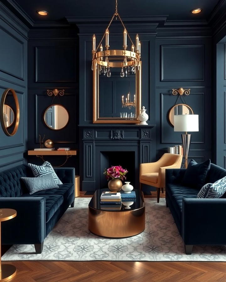 Moody Navy Hues - 25 Monochromatic Living Room Ideas