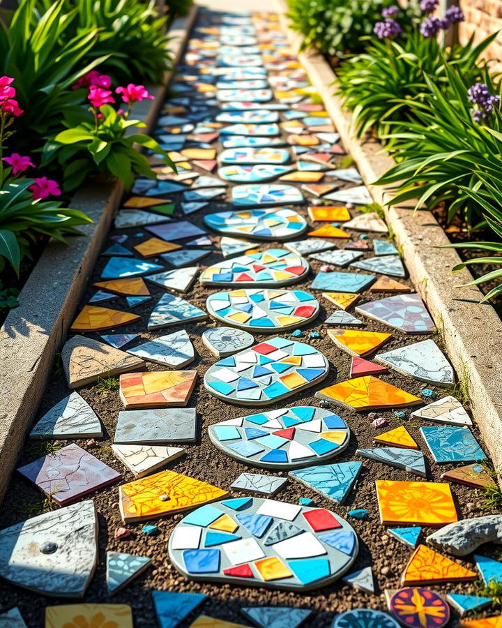 Mosaic Inspired Stepping Stones - 30 Stepping Stone Walkway Ideas