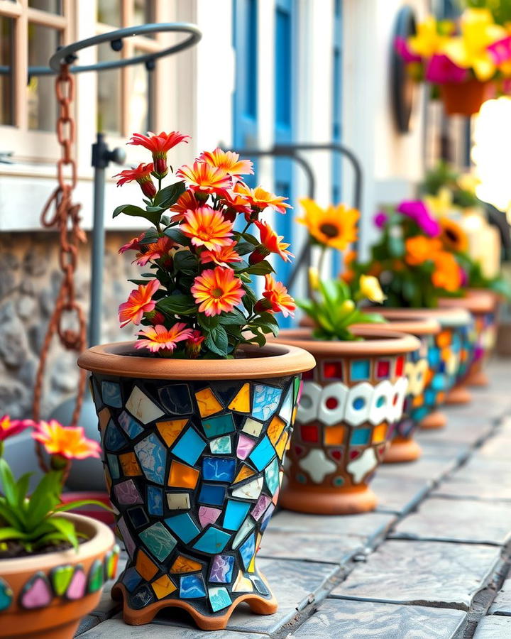 Mosaic Planter Arrangements - 25 Patio Small Garden Ideas