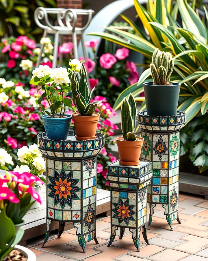 Mosaic Planter Stands - 25 Mosaic Garden Ideas