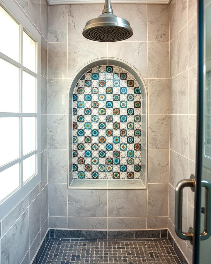 Mosaic Tiled Shower Niche for a Decorative Touch - 25 Shower Niche Ideas