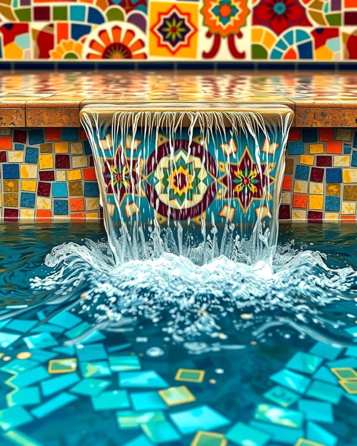 Mosaic Tiled Waterfall - 25 Small Pool Waterfall Ideas