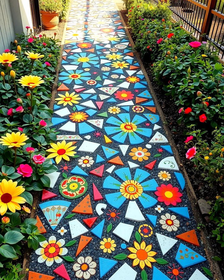 Mosaic Vintage China Pathway - 25 Vintage Garden Ideas