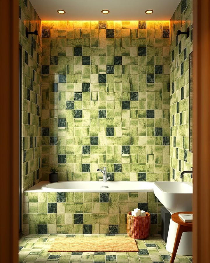 Moss Green Mosaic Patterns - 30 Green Bathroom Tile Ideas