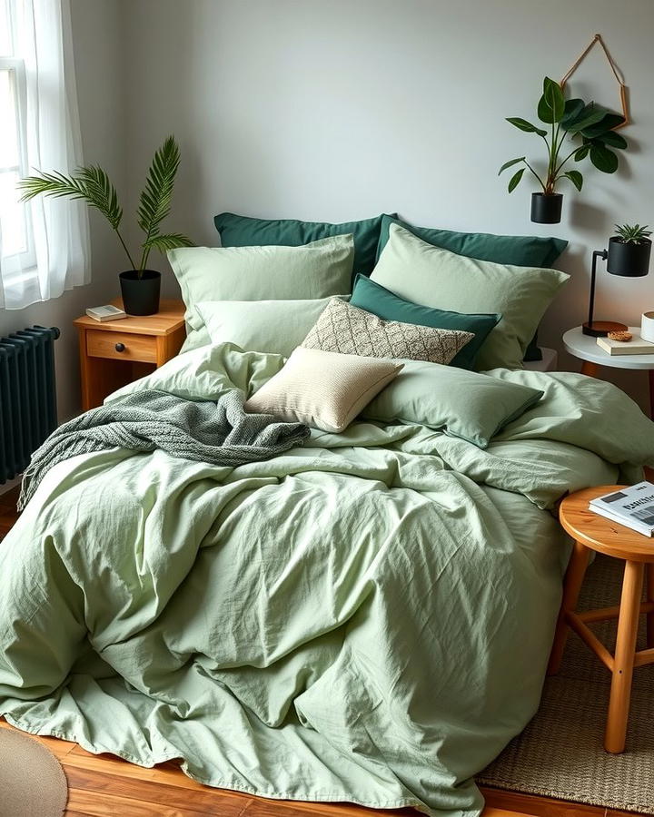 Mossy Green Bedding - 30 Forest Themed Bedroom Ideas