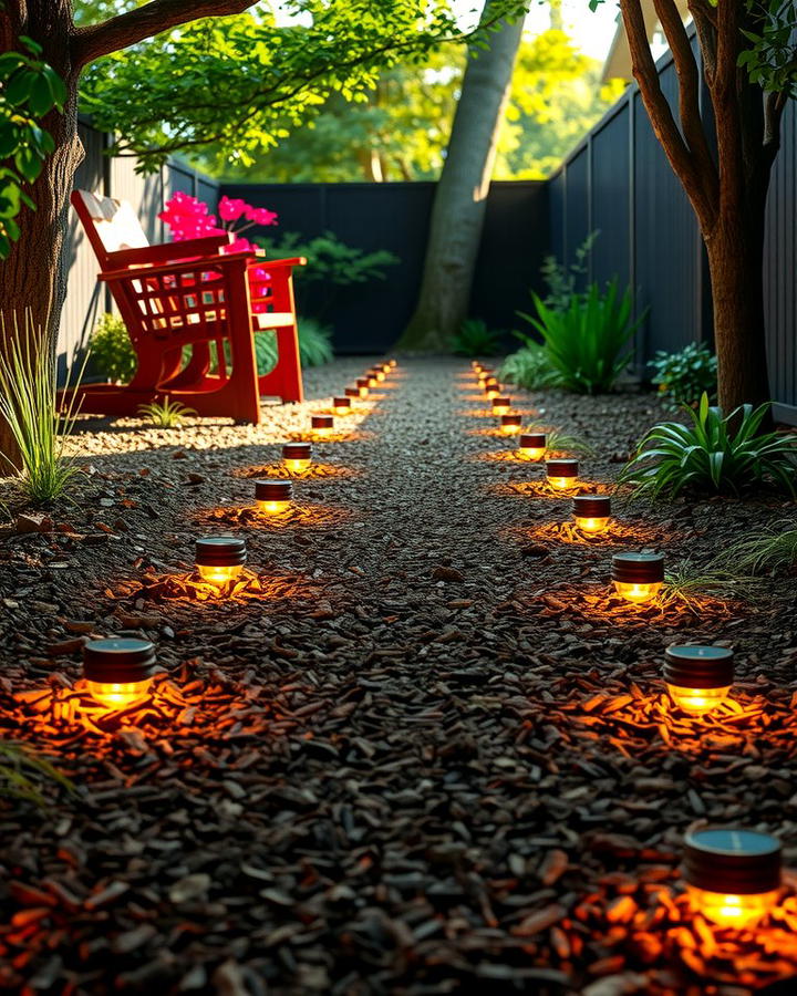 Mulch Pathways with Solar Lights - 25 Mulch Pathway Ideas