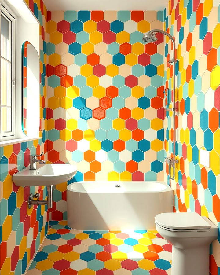 Multi Colored Hexagon Tile Patterns - 30 Bathrooms With Hexagon Tile Floors