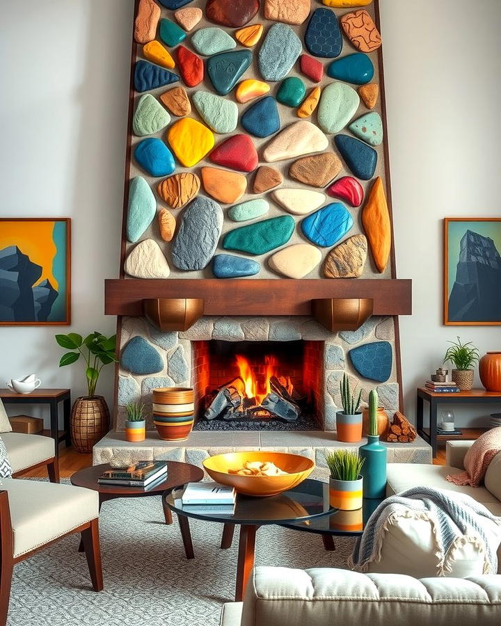 Multi Colored River Rock Fireplace - 25 River Rock Fireplace Ideas