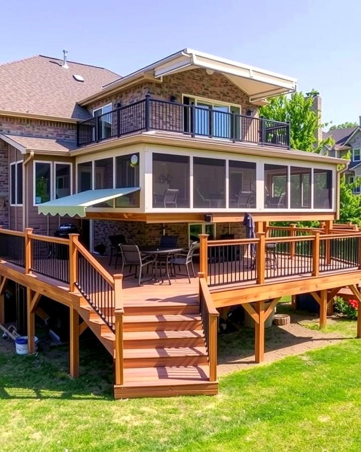 Multi Level Deck with Covered Zones - 30 Partially Covered Deck Ideas