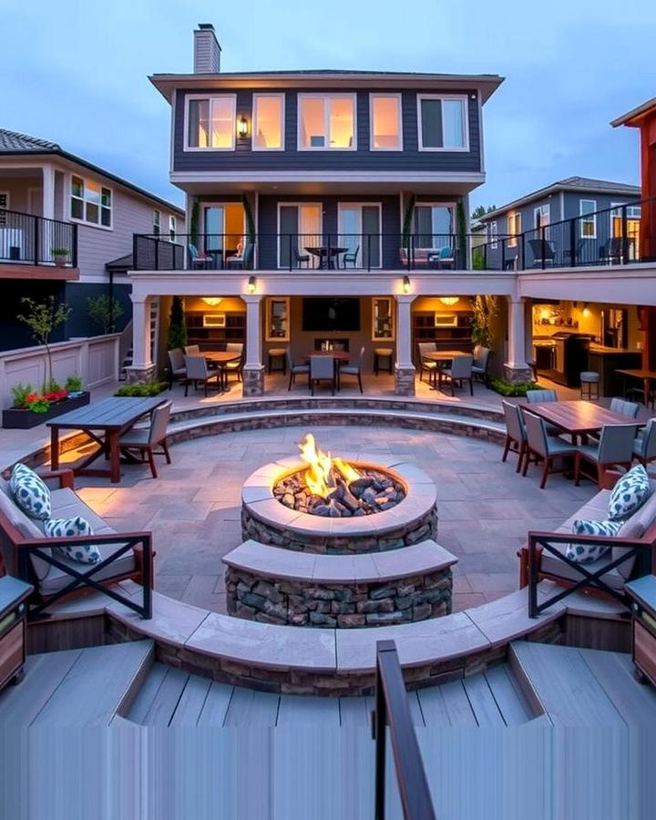 Multi Level Entertainment Zone - 25 Sunken Fire Pit Ideas