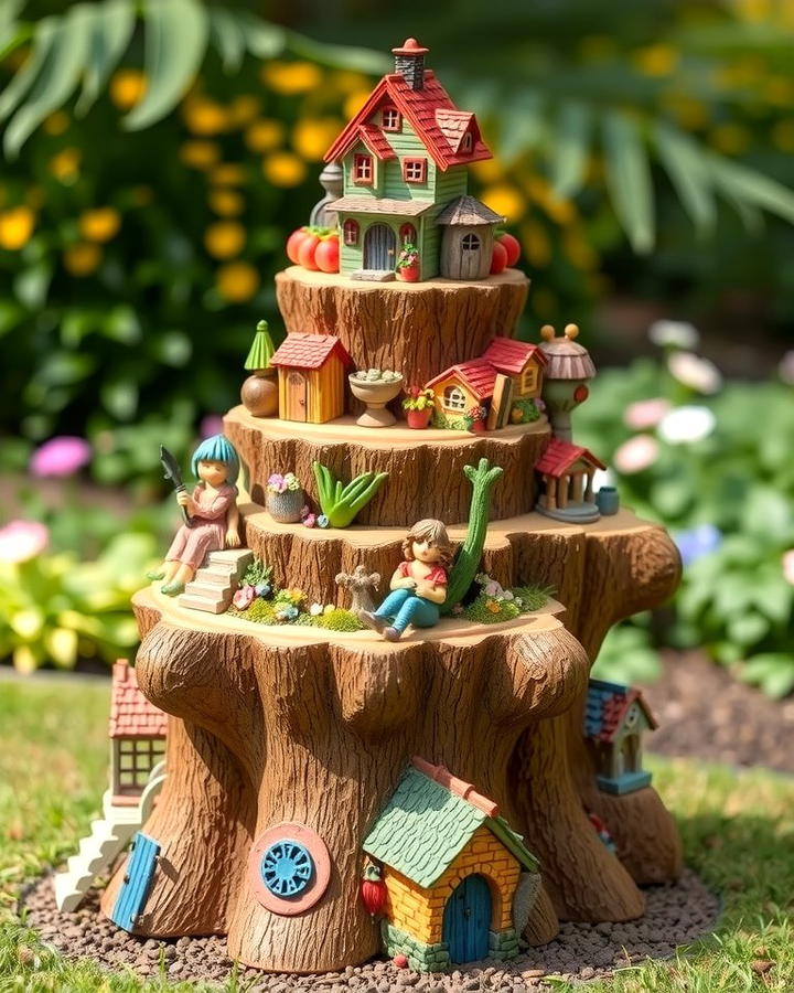 Multi Level Fairy Stump Garden - 25 Tree Stump Fairy Garden Ideas