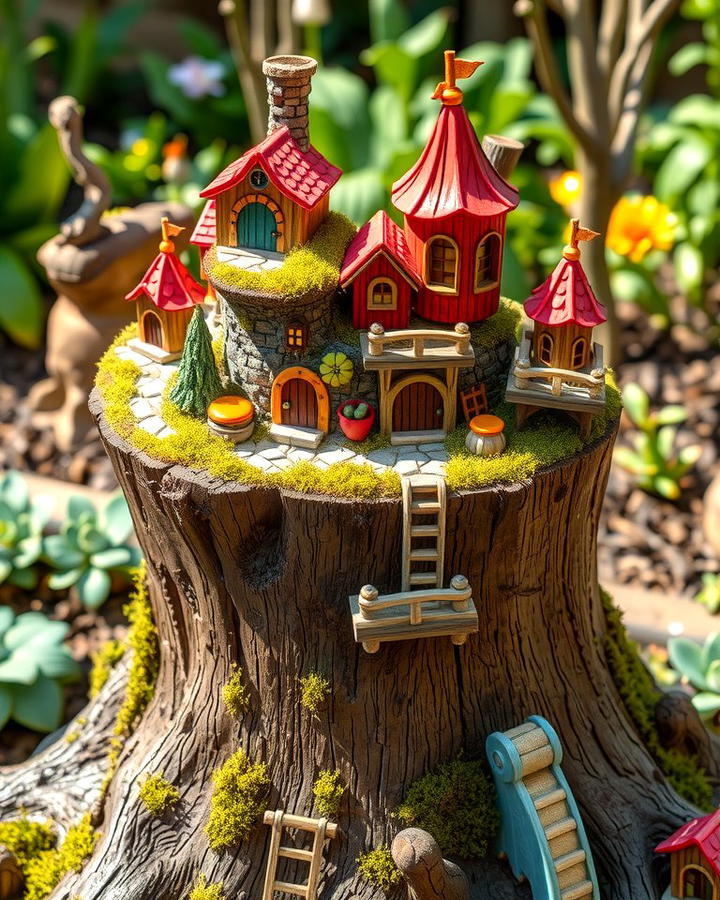 Multi Level Fairy Village - 25 Tree Stump Fairy Garden Ideas