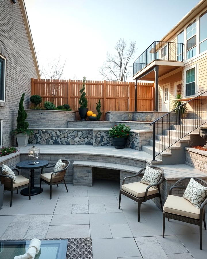 Multi Level Raised Patio with Built In Seating - 25 Raised Concrete Patio Ideas