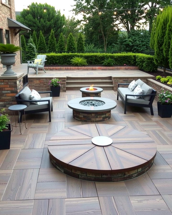 Multi Level Stamped Concrete Patio with Fire Pit - 25 Stamped Concrete Patio With Fire Pit Ideas