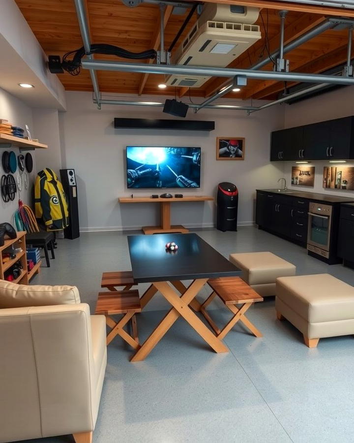 Multi Purpose Entertainment Hub - 30 Garage Game Room Ideas