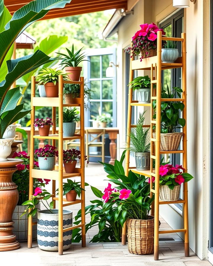 Multi Tiered Bamboo Plant Racks - 25 Outdoor Plant Stand Ideas