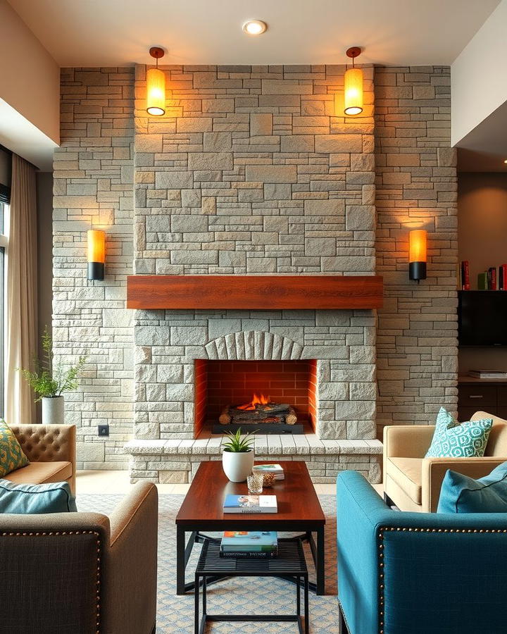 Multi Toned Stone Fireplace for Added Depth - 25 Stacked Stone Fireplace Ideas