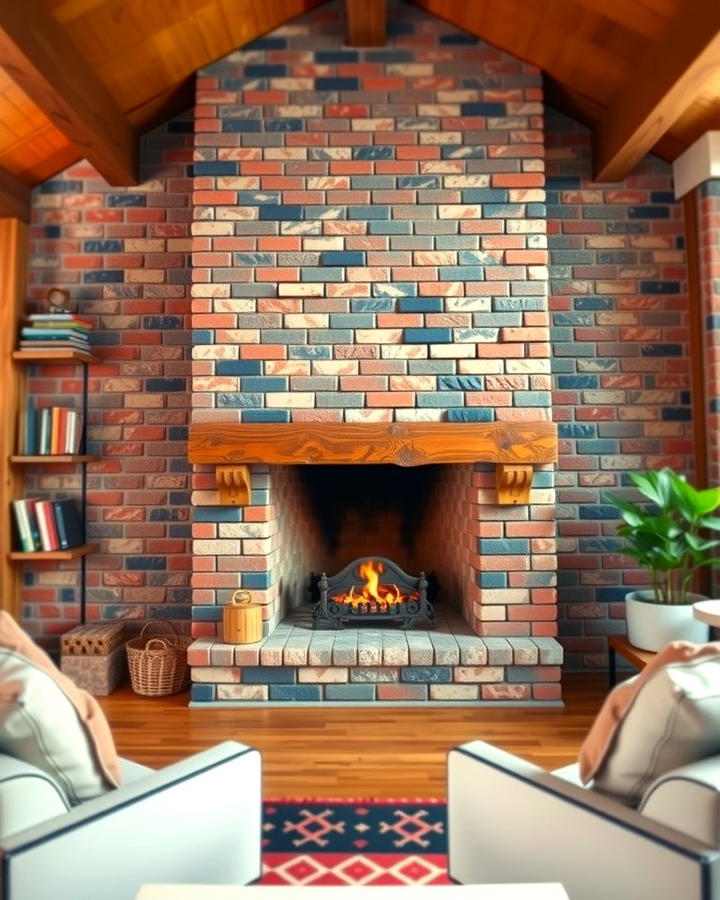 Multicolored Brick Fireplace for a Unique Look - 25 Rustic Living Room With a Brick Fireplace Ideas