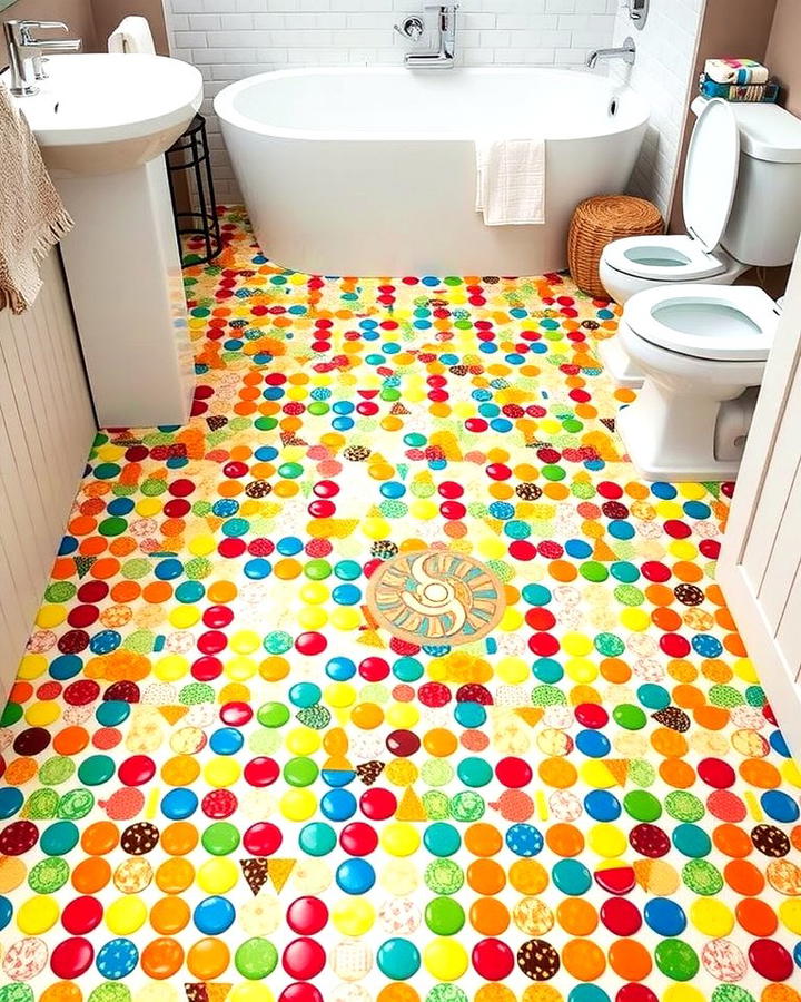 Multicolored Penny Tile Patterns - 25 Penny Tile Bathroom Floor Ideas