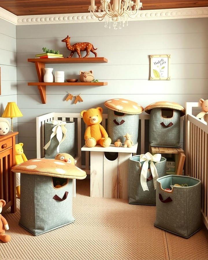 Mushroom Shaped Storage Bins - 25 Woodland Nursery Ideas