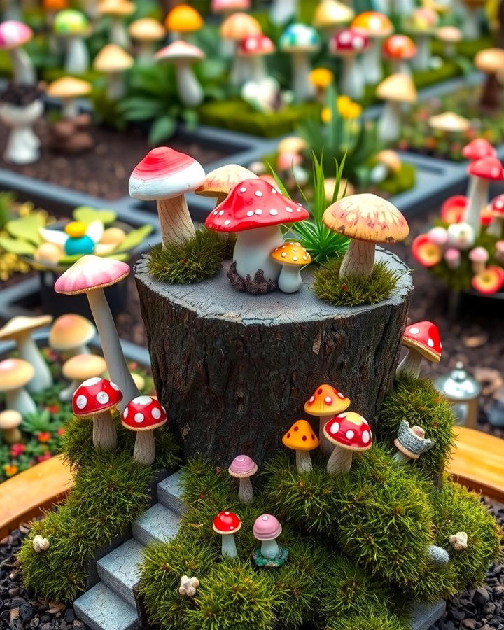 Mushroom Themed Stump Garden - 25 Tree Stump Fairy Garden Ideas