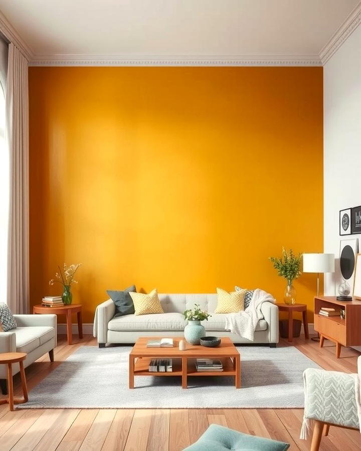 Mustard Yellow Accent Wall - 25 Yellow Living Room Ideas