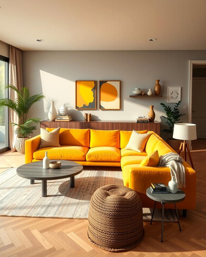 Mustard Yellow Sofa for a Modern Touch - 25 Yellow Living Room Ideas