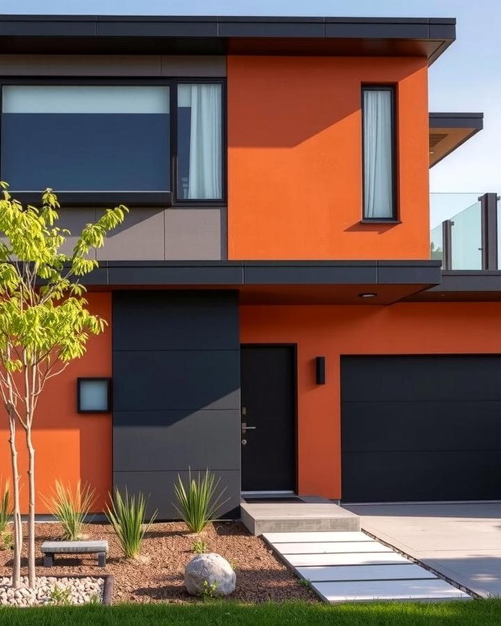 Muted Orange with Charcoal Grey - 25 Orange House Exterior Ideas