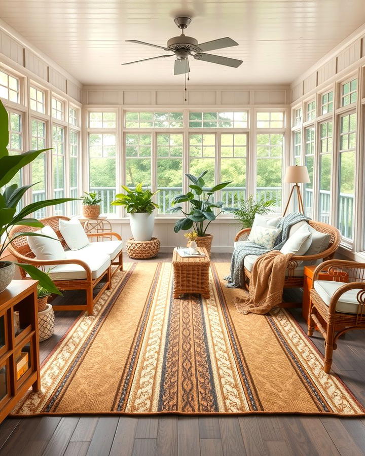 Natural Fiber Rugs for Subtle Elegance - 25 Rustic Sunroom Ideas