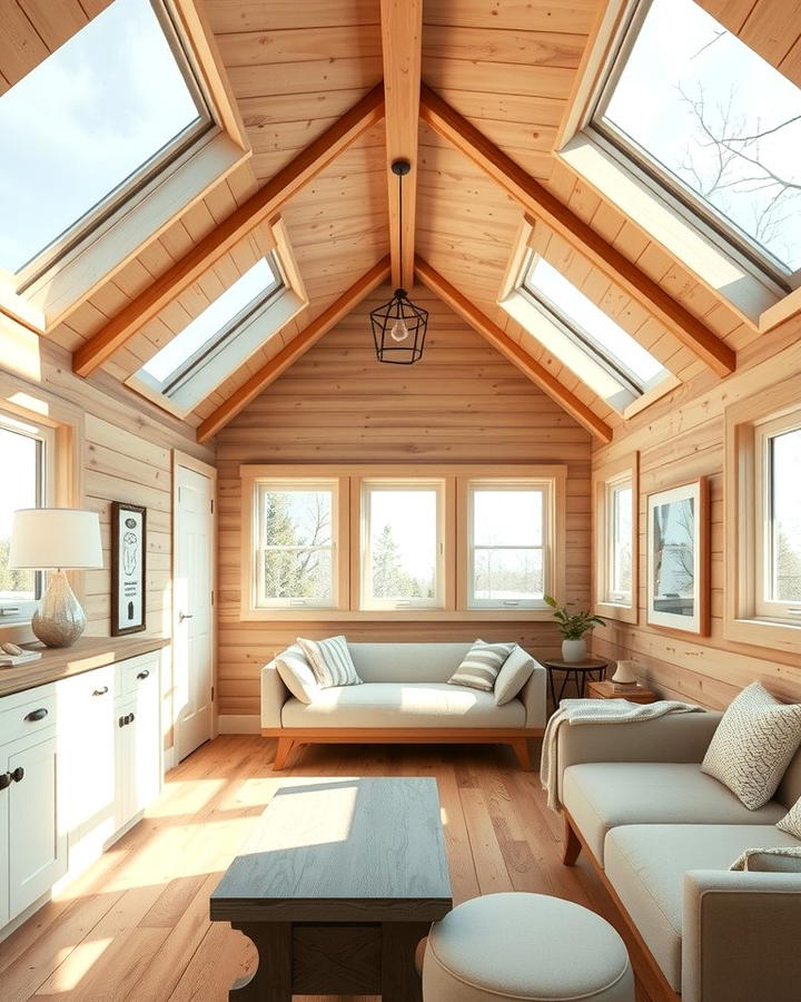 Natural Lighting with Skylights - 25 One Room Cabin Interior Design Ideas