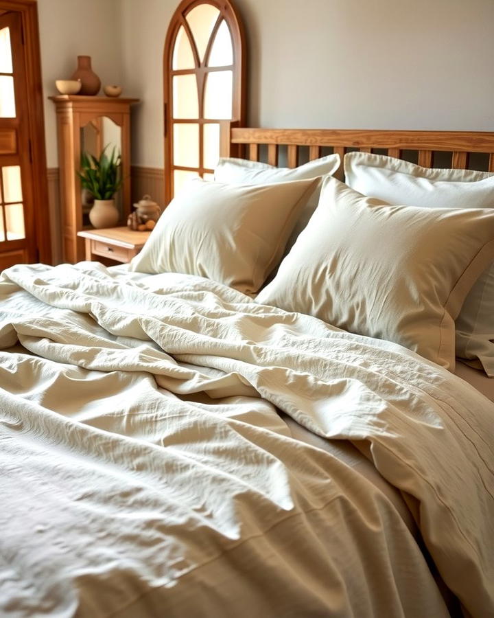 Natural Linen Bed Sheets - 30 Mediterranean Bedroom Ideas