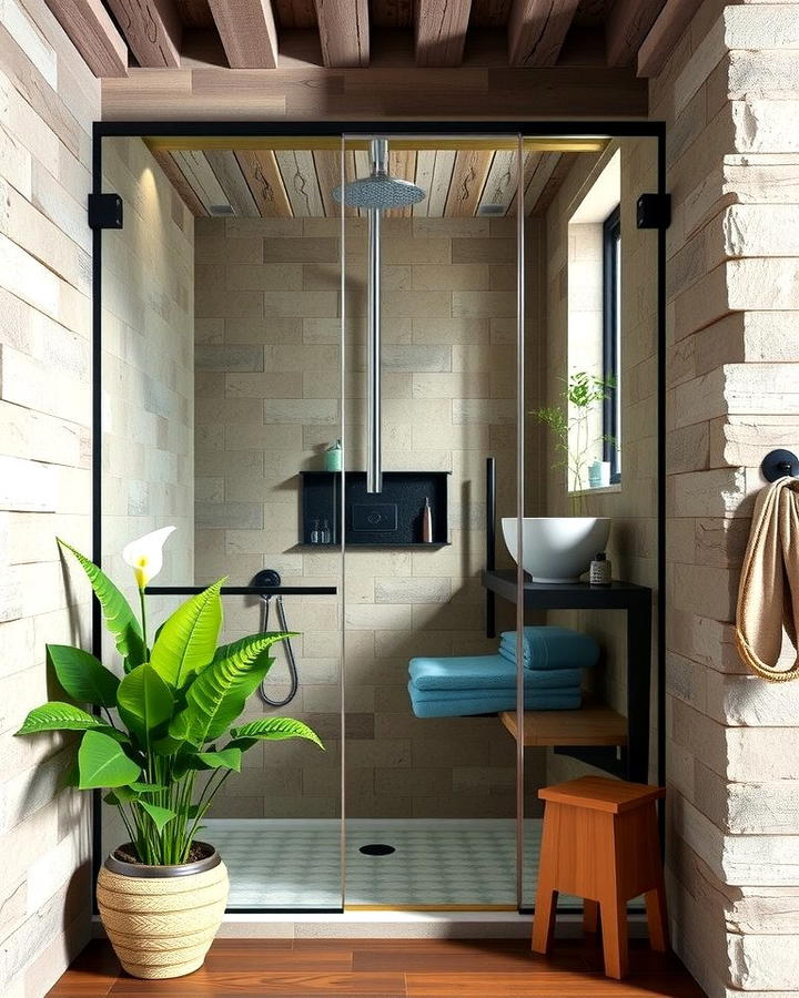 Natural Plants for Freshness and Tranquility - 25 Rustic Walk-in Shower Ideas