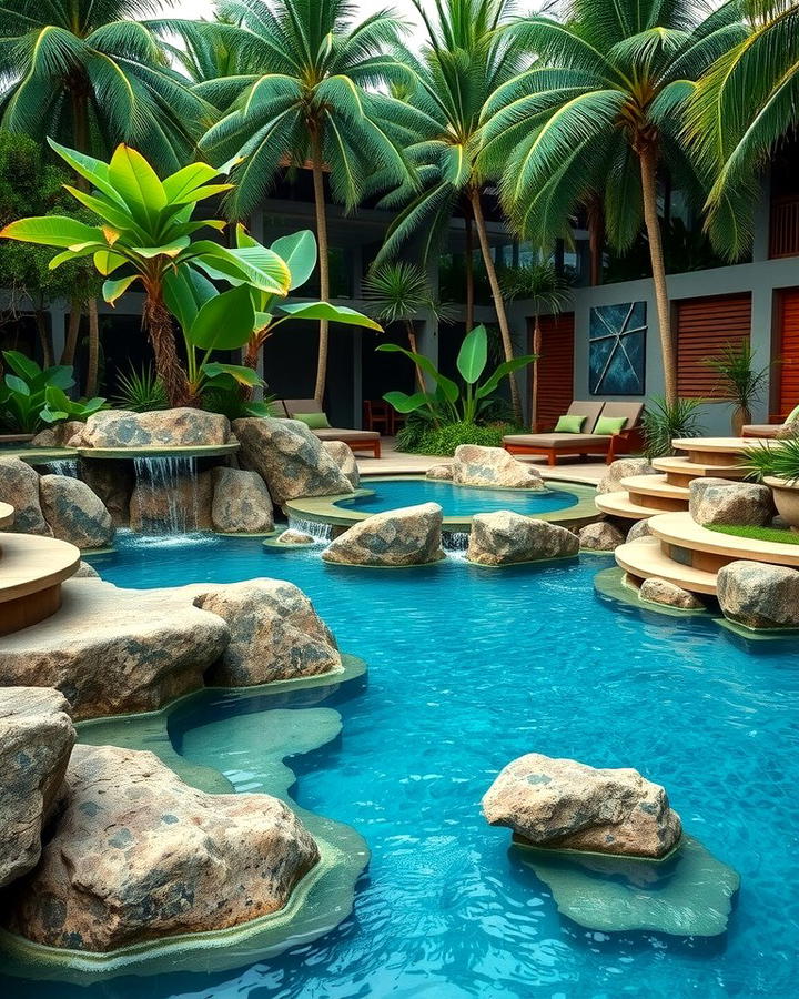 Natural Rock Features for Authenticity - 25 Tropical Pool Landscaping Ideas